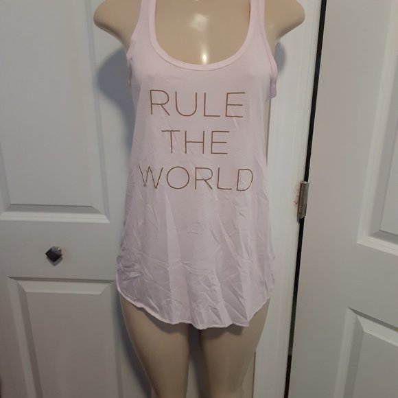 Karma Rule the World Pink racerback Tank Top - Picture 2 of 8